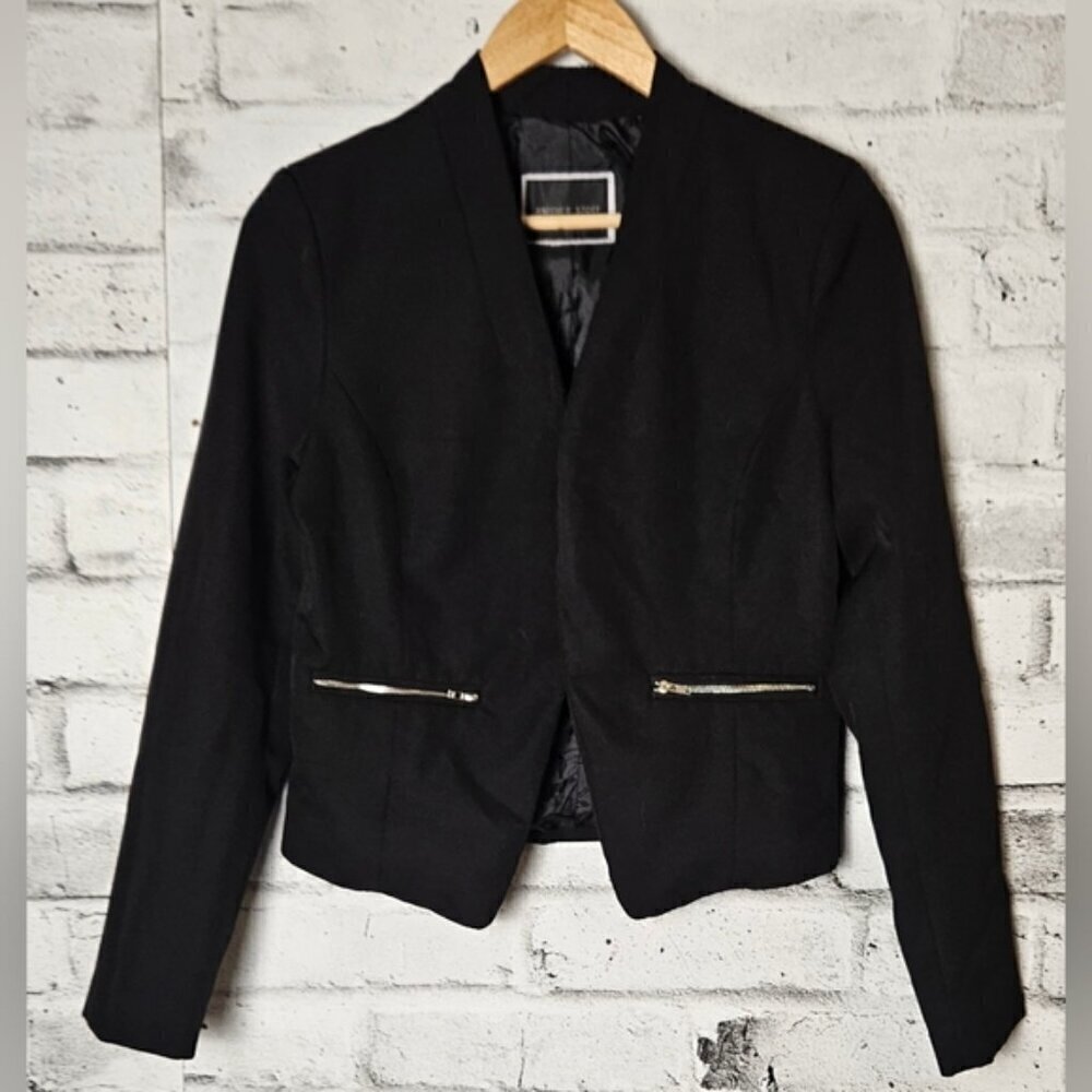 Another Story Cropped Black Blazer Womens Medium Zip Detail Career Jacket